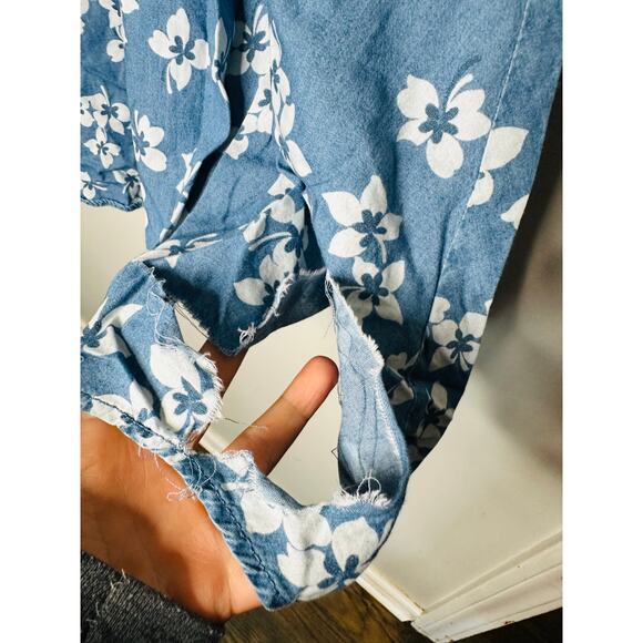 DRAPER JAMES Blue White Floral Sleeveless V-Neckline Love Circle Dress Size 2 - Picture 6 of 10